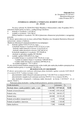 Załącznik Nr 6 Do Zarządzenia Nr 165/2017 Burmistrza Kleszczel Z Dnia 30 Marca 2017 R. INFORMACJA OPISOWA Z WYKONANIA BU