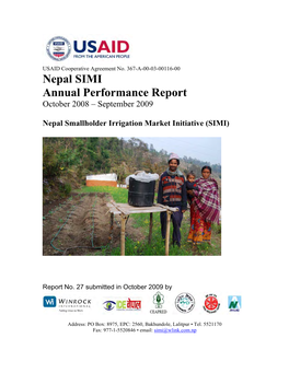 Nepal SIMI Annual Performance Report October 2008 – September 2009