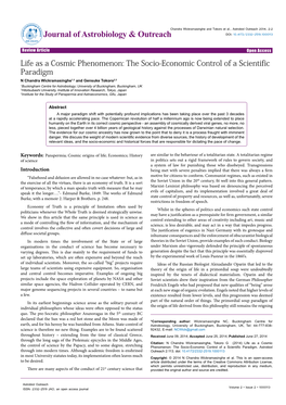 Life As a Cosmic Phenomenon: the Socio-Economic Control of a Scientific Paradigm