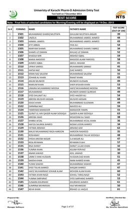 Uni of Karachi Phram-D 7 Dec 2013 Result.Xlsx