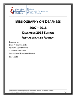 Bibliography on Deafness 2007 – 2018 December 2018 Edition Alphabetical by Author