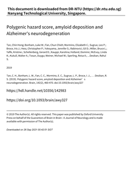 Polygenic Hazard Score, Amyloid Deposition and Alzheimer's Neurodegeneration