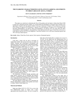 The Floristic Characteristics of Plants in Gardens and Streets in Urban Areas of Adana, Turkey