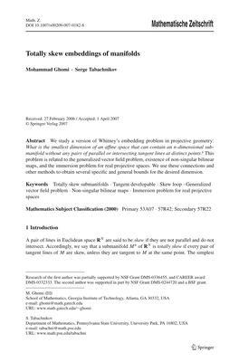 Totally Skew Embeddings of Manifolds, with M. Ghomi