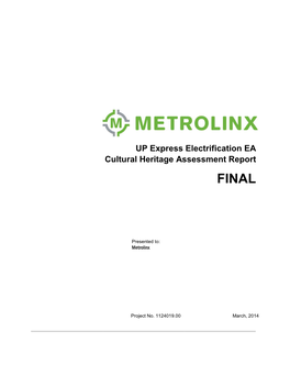 UP Express Electrification EA Cultural Heritage Assessment Report