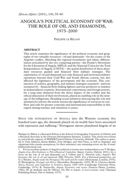 Angola's Political Economy of War: the Role of Oil and Diamonds, 1975–2000