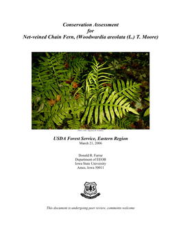 Conservation Assessment for Net-Veined Chain Fern, (Woodwardia Areolata (L.) T