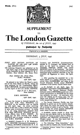 The London Gazette of TUESDAY, the Ist of JULY, 1947 Published by Registered As a Newspaper