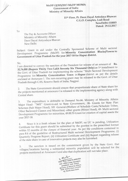 Msdp-13/305/2017-Msdp-MO MA Government of India Ministry of Minority Affairs 11Th Floor, Pt. Deen Dayal Antodaya Bhawan C.G.O. C