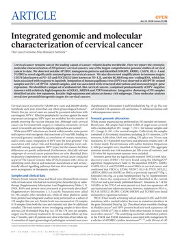 Integrated Genomic and Molecular Characterization of Cervical Cancer the Cancer Genome Atlas Research Network*