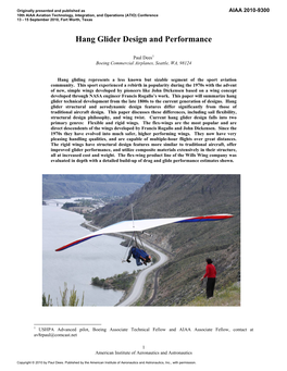 Hang Glider Design and Performance
