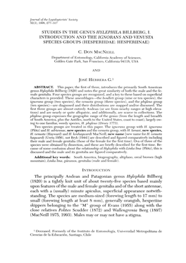 Studies in the Genus Hylephila Billberg, 1