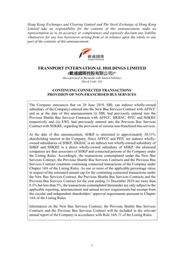 TRANSPORT INTERNATIONAL HOLDINGS LIMITED (載通國際控股有限公司)* (Incorporated in Bermuda with Limited Liability) (Stock Code: 62)
