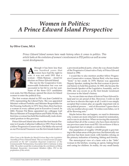 Women in Politics: a Prince Edward Island Perspective