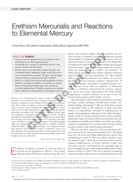 Erethism Mercurialis and Reactions to Elemental Mercury