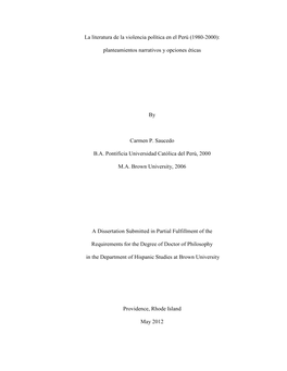 La Literatura De La Violencia Política En El Perú (1980-2000)