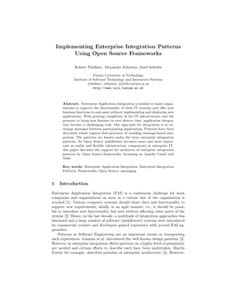 Implementing Enterprise Integration Patterns Using Open Source Frameworks