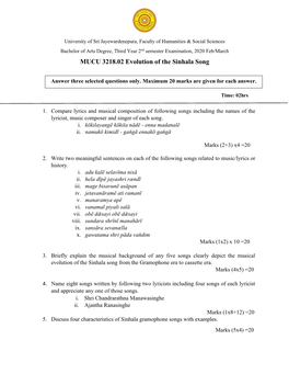 MUCU 3218.02 Evolution of the Sinhala Song