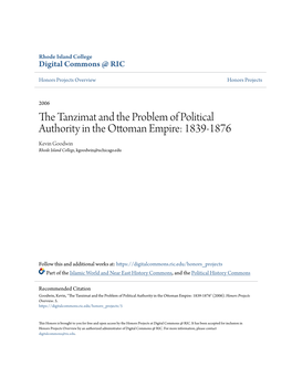 The Tanzimat and the Problem of Political Authority in the Ottoman Empire