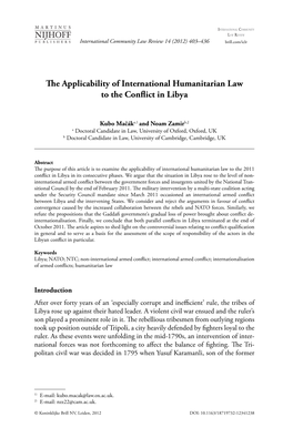 The Applicability of International Humanitarian Law to the Conflict In