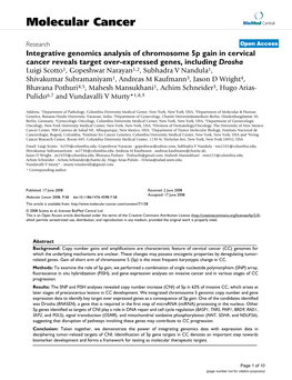 Integrative Genomics Analysis of Chromosome 5P Gain in Cervical Cancer Reveals Target Over-Expressed Genes, Including Drosha