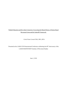 Waldorf Education and the Laban Connection: Excavating the Shared History of Steiner Based Movement Forms and the Laban/BF Framework