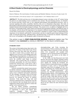 A Short Guide to Electrophysiology and Ion Channels