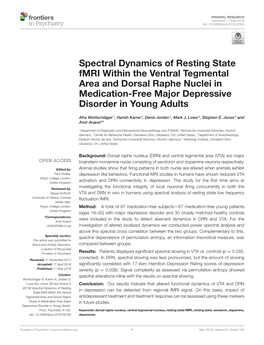 Spectral Dynamics of Resting State Fmri Within the Ventral Tegmental Area and Dorsal Raphe Nuclei in Medication-Free Major Depressive Disorder in Young Adults