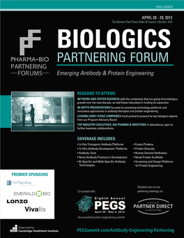 Partnering Forum PARTNERING FORUMS Emerging Antibody & Protein Engineering