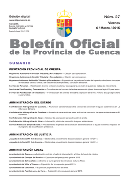 Boletín Oficial De La Provincia De Cuenca Sumario Diputación Provincial De Cuenca