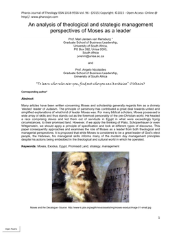 An Analysis of Theological and Strategic Management Perspectives of Moses As a Leader