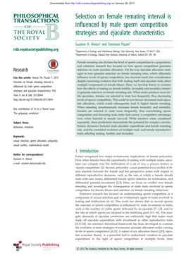 Selection on Female Remating Interval Is Influenced by Male Sperm Competition Strategies and Ejaculate Characteristics