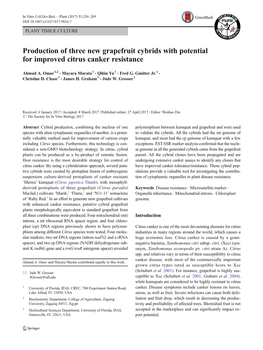 Production of Three New Grapefruit Cybrids with Potential for Improved Citrus Canker Resistance