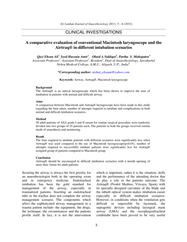 CLINICAL INVESTIGATIONS a Comparative Evaluation Of