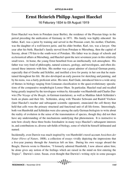 Ernst Heinrich Philipp August Haeckel 16 Feburary 1834 to 09 August 1919
