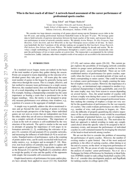 Arxiv:2012.09270V2 [Physics.Soc-Ph] 27 Apr 2021 the End of a Season, on the Short- Or Long-Term Performance of Ferent Aspects of Performance [7]