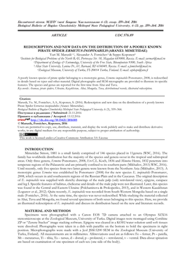 REDESCRIPTION and NEW DATA on the DISTRIBUTION of a POORLY KNOWN PIRATE SPIDER ERMETUS INOPINABILIS (ARANEI: MIMETIDAE) Yuri M