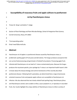 Susceptibility of Rosaceous Fruits and Apple Cultivars to Postharvest Rot By