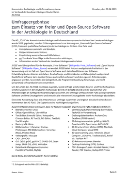 Umfrageergebnisse Zum Einsatz Von Freier Und Open-Source Software in Der Archäologie in Deutschland