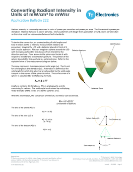 App Note 222: Converting Radiant Intensity in Units of Mw/Cm2 to Mw/Sr