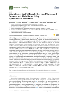 Estimation of Leaf Chlorophyll A, B and Carotenoid Contents and Their Ratios Using Hyperspectral Reﬂectance