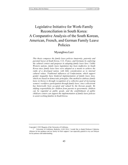 Legislative Initiative for Work-Family Reconciliation in South Korea: a Comparative Analysis of the South Korean, American, French, and German Family Leave Policies