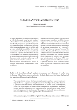 Slovenian Twelve-Tone Music