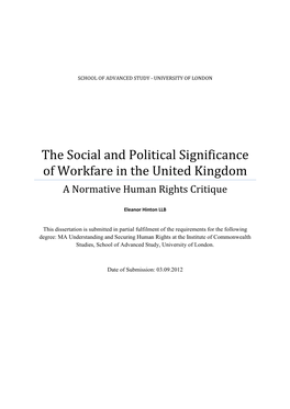 The Social and Political Significance of Workfare in the United Kingdom a Normative Human Rights Critique