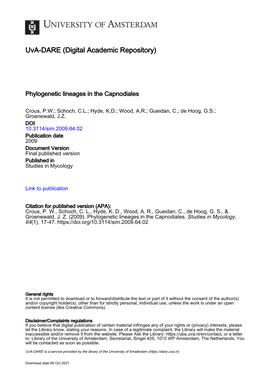 Phylogenetic Lineages in the Capnodiales