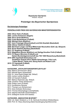 Preisträger Des Bayerischen Sportpreises