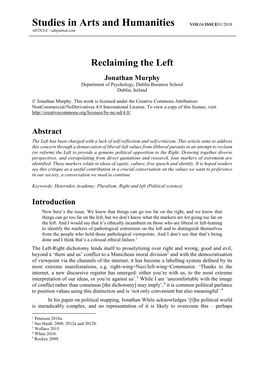 Studies in Arts and Humanities VOL04/ISSUE01/2018 ARTICLE | Sahjournal.Com