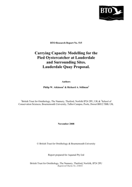 Carrying Capacity Modelling for the Pied Oystercatcher at Lauderdale and Surrounding Sites