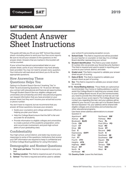 SAT School Day Student Answer Sheet Instructions 1 14