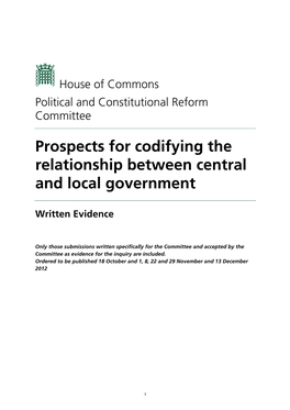 Prospects for Codifying the Relationship Between Central and Local Government